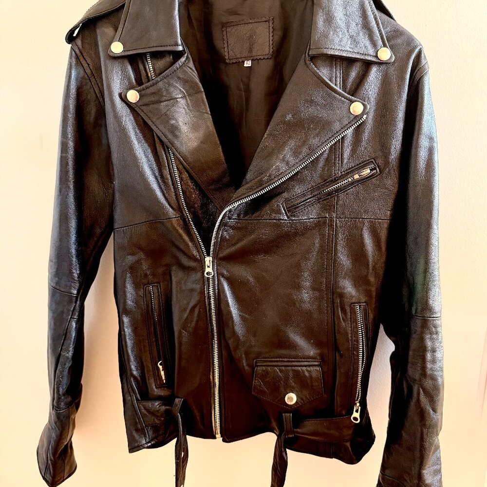 Custom Black Punk Leather Jacket (New without Tags)
